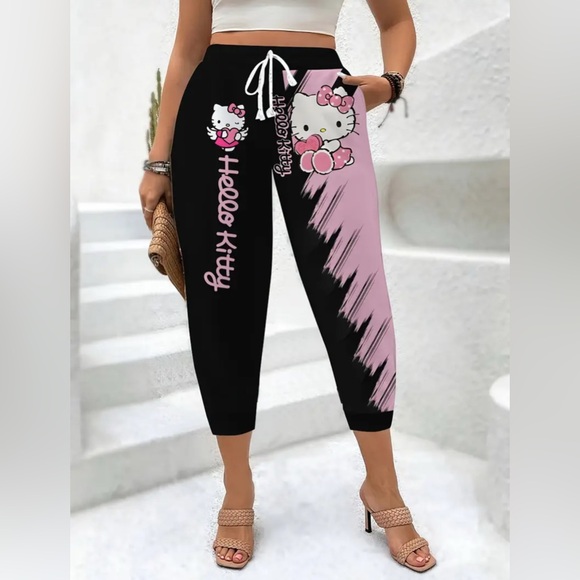 Hello Kitty Women's Black and Pink Jogger Pants new - Picture 1 of 3